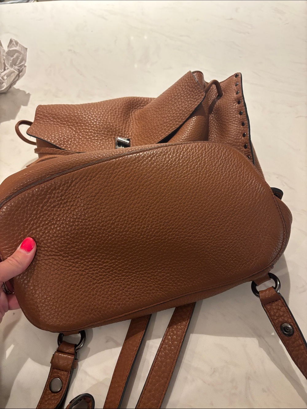Brown Pebbled Leather Backpack Purse - Picture 3 of 7